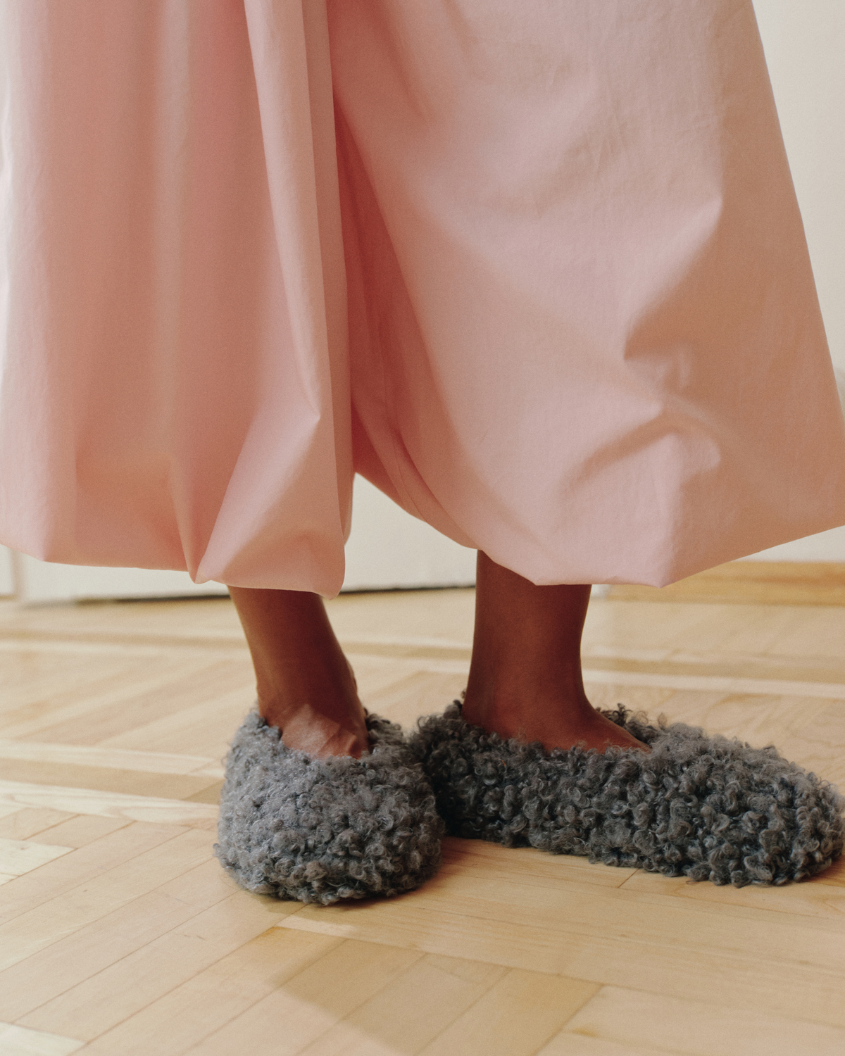 Fluffy gray home slippers