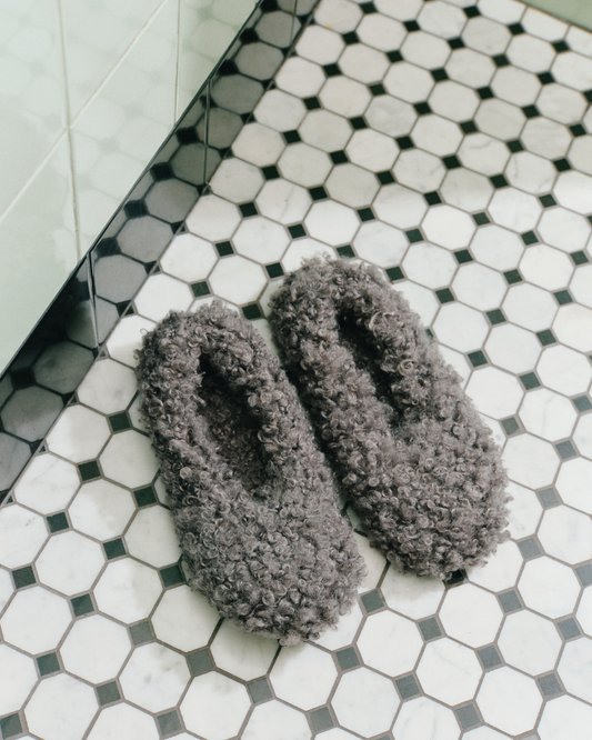 Fluffy gray home slippers